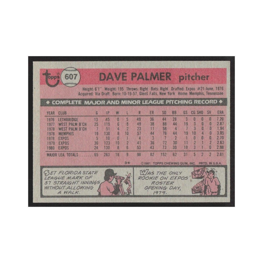 1981 Topps Dave Palmer Montreal Expos #607