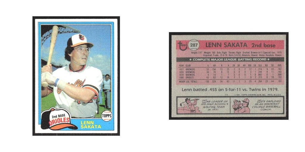 1981 Topps Lenn Sakata Orioles #287
