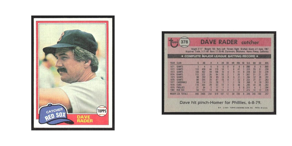 1981 Topps Dave Rader Red Sox #378