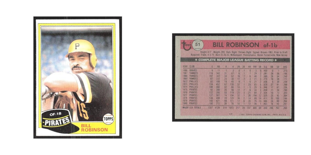 1981 Topps Bill Robinson Pirates #51