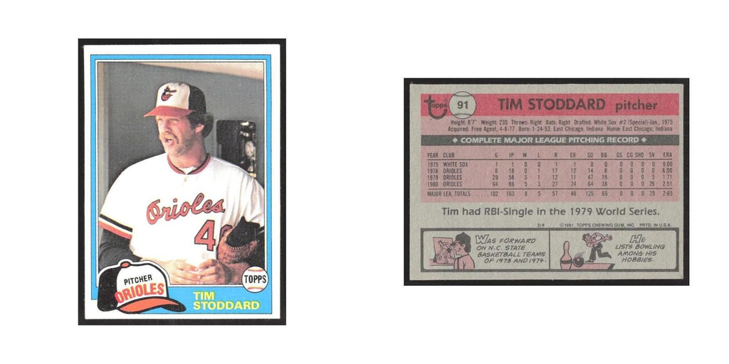 1981 Topps Tim Stoddard Orioles #91