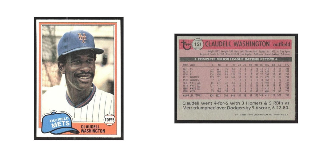 1981 Topps Claudell Washington Mets #151
