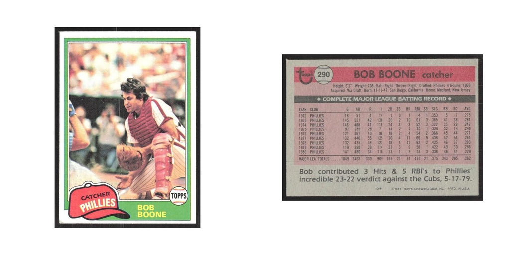 1981 Topps Bob Boone Phillies #290