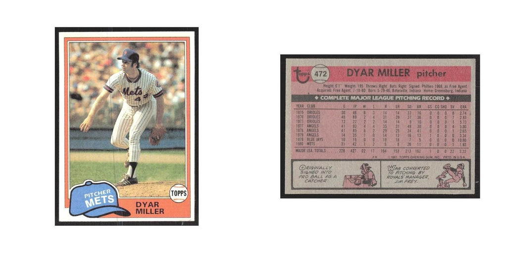 1981 Topps Dyar Miller Mets #472