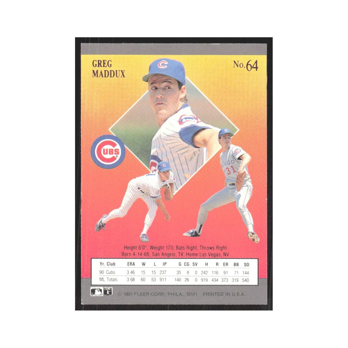 1991 Fleer Ultra Greg Maddux Cubs #64