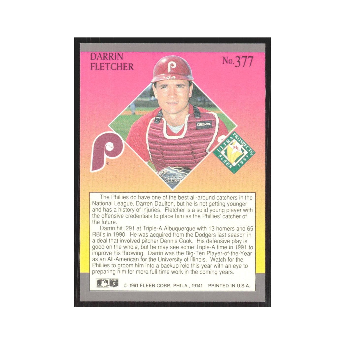 1991 Fleer Ultra Darrin Fletcher Phillies #377