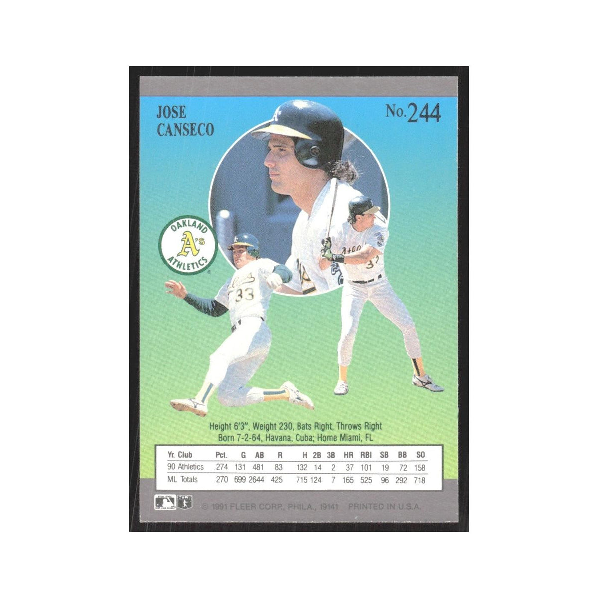 1991 Fleer Ultra Jose Canseco Athletics #244