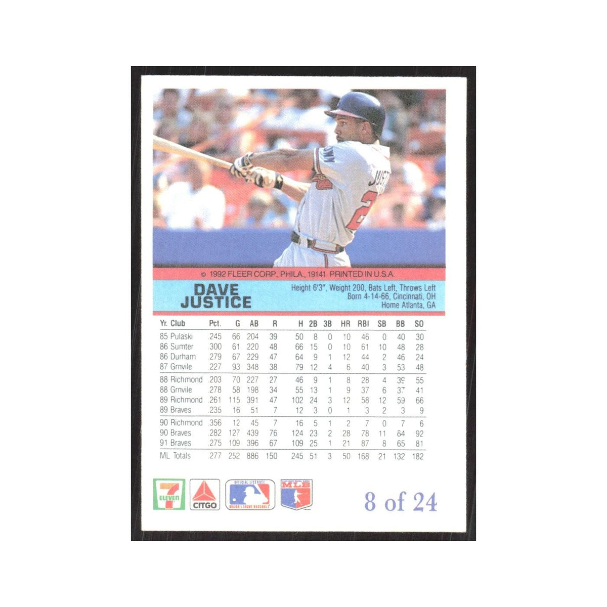1992 Fleer The Performer David Justice Braves #8