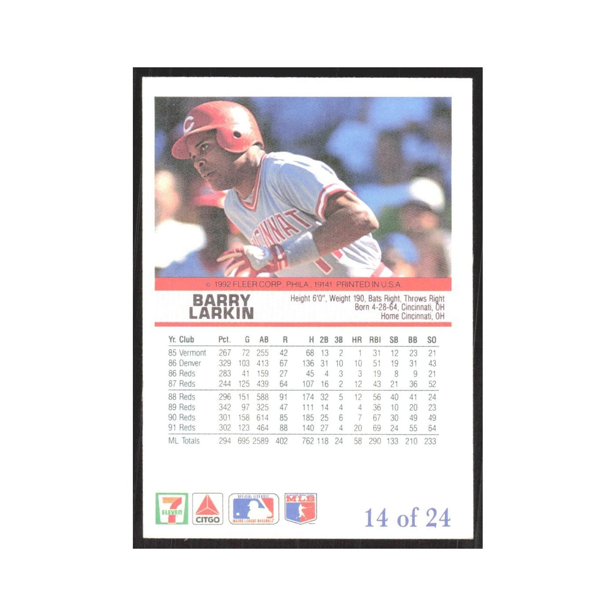 1992 Fleer The Performer Barry Larkin Reds #14