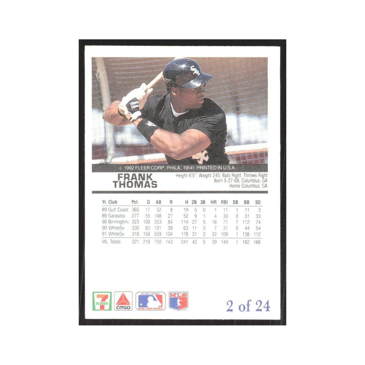 1992 Fleer The Performer Frank Thomas White Sox #2