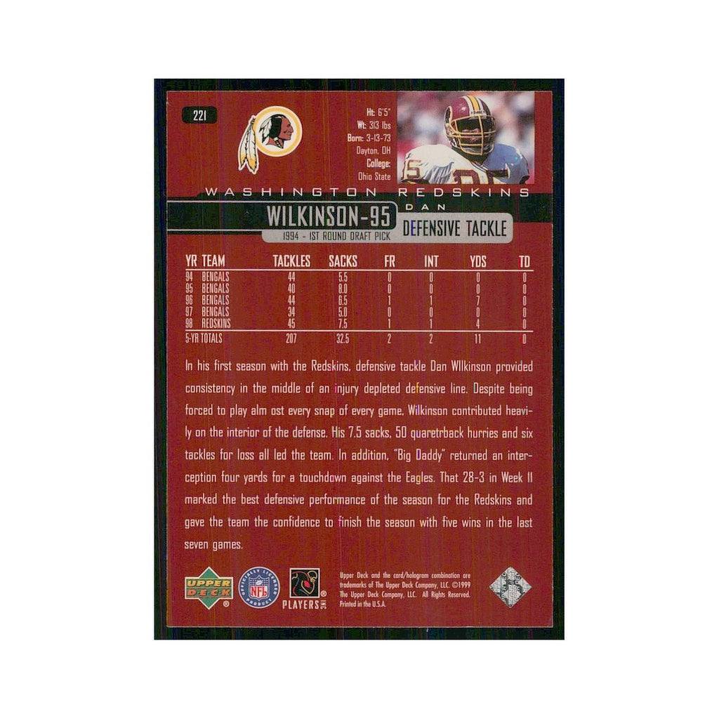 1999 Upper Deck Dan Wilkinson Redskins #221