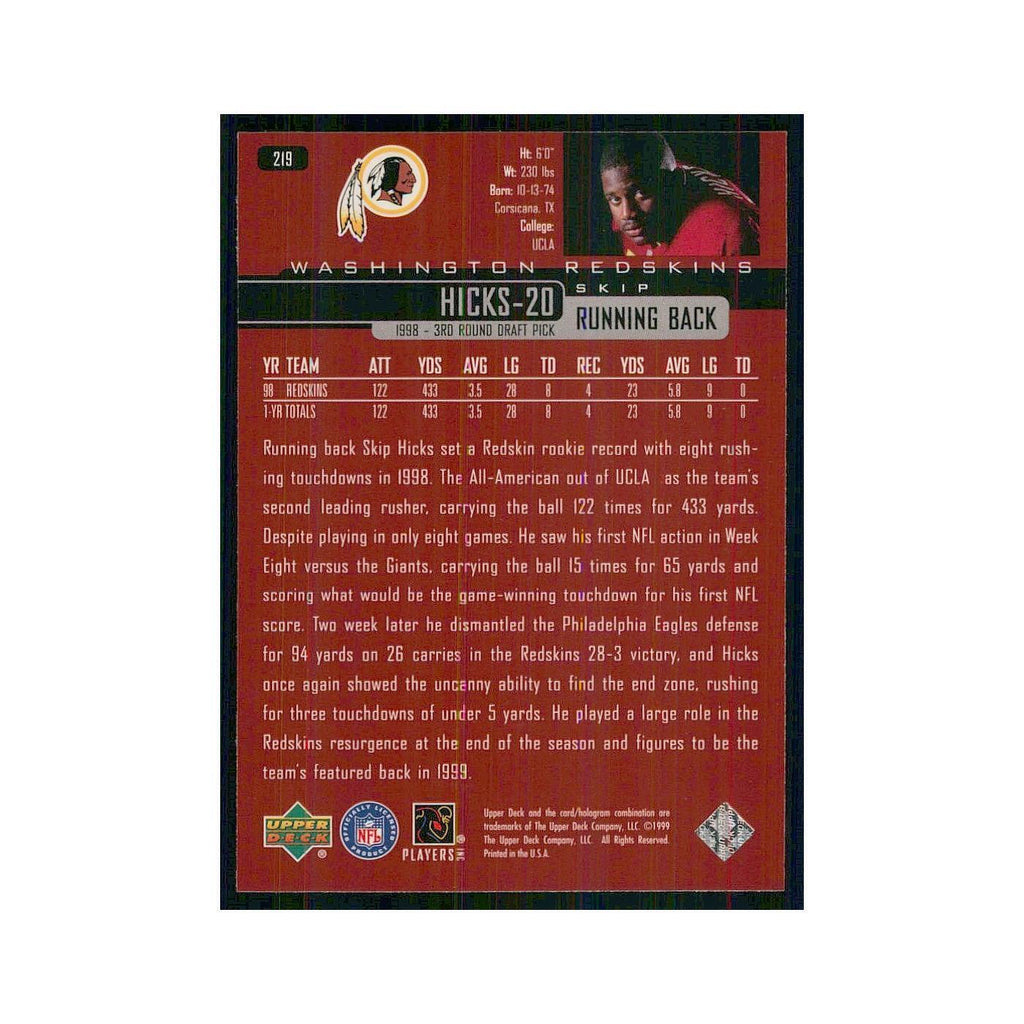 1999 Upper Deck Skip Hicks Redskins #219