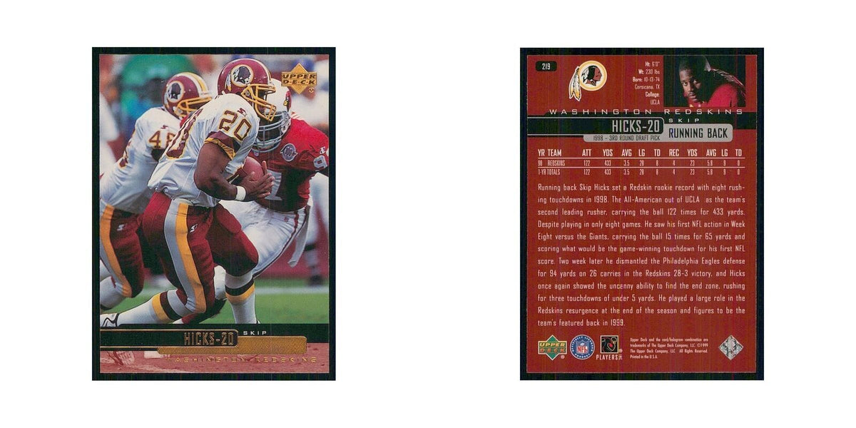 1999 Upper Deck Skip Hicks Redskins #219