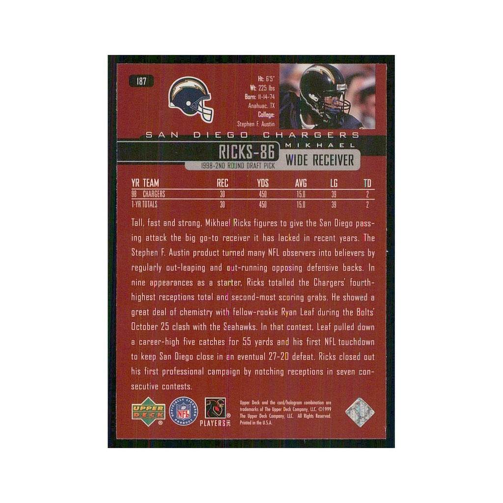 1999 Upper Deck Mikhael Ricks San Diego Chargers #187
