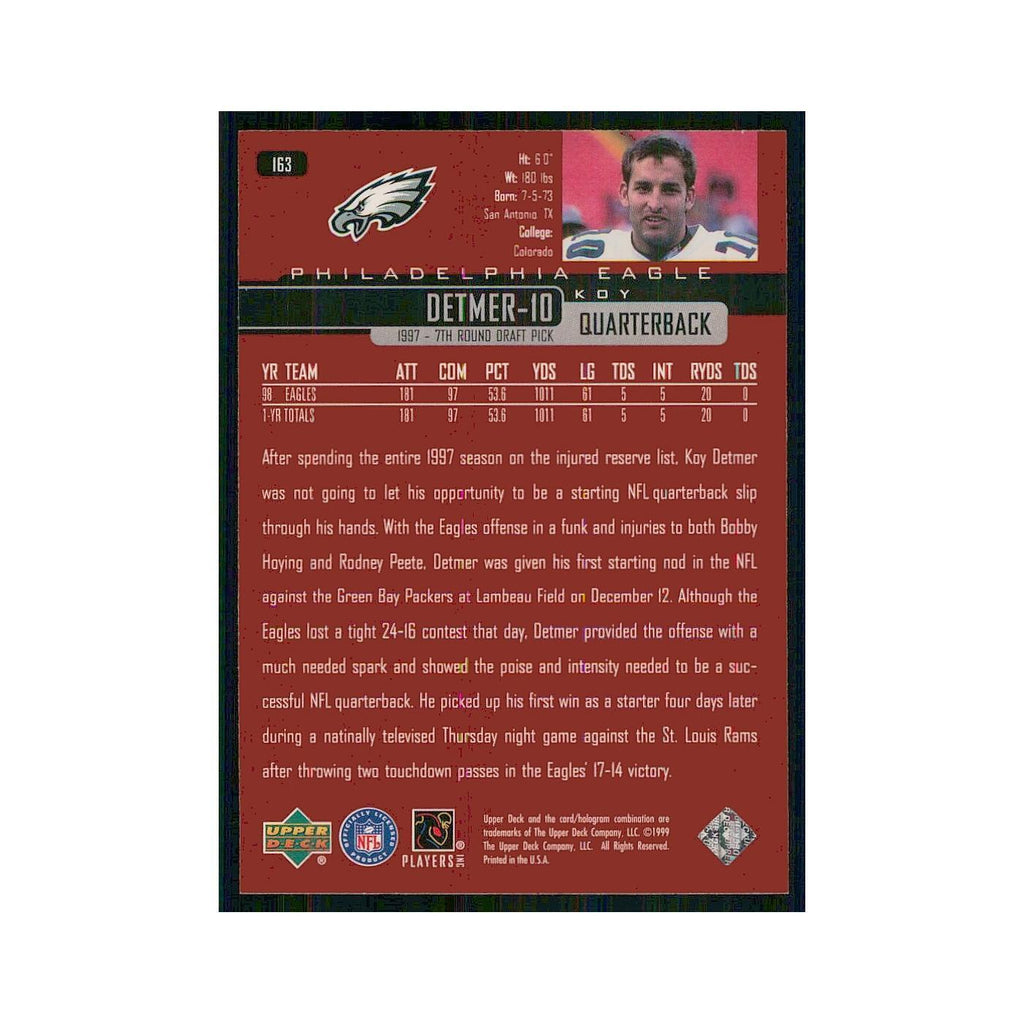 1999 Upper Deck Koy Detmer Eagles #163