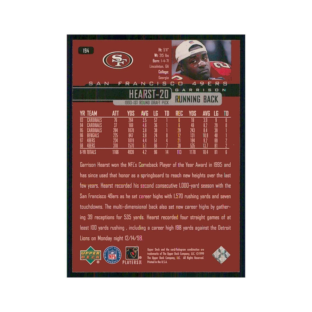 1999 Upper Deck Garrison Hearst 49ers #194