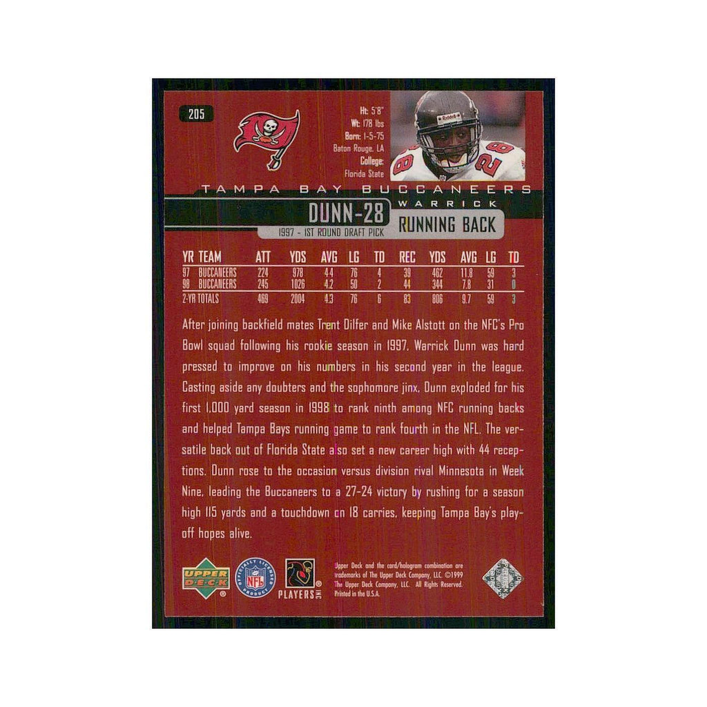 1999 Upper Deck Warrick Dunn Buccaneers #205
