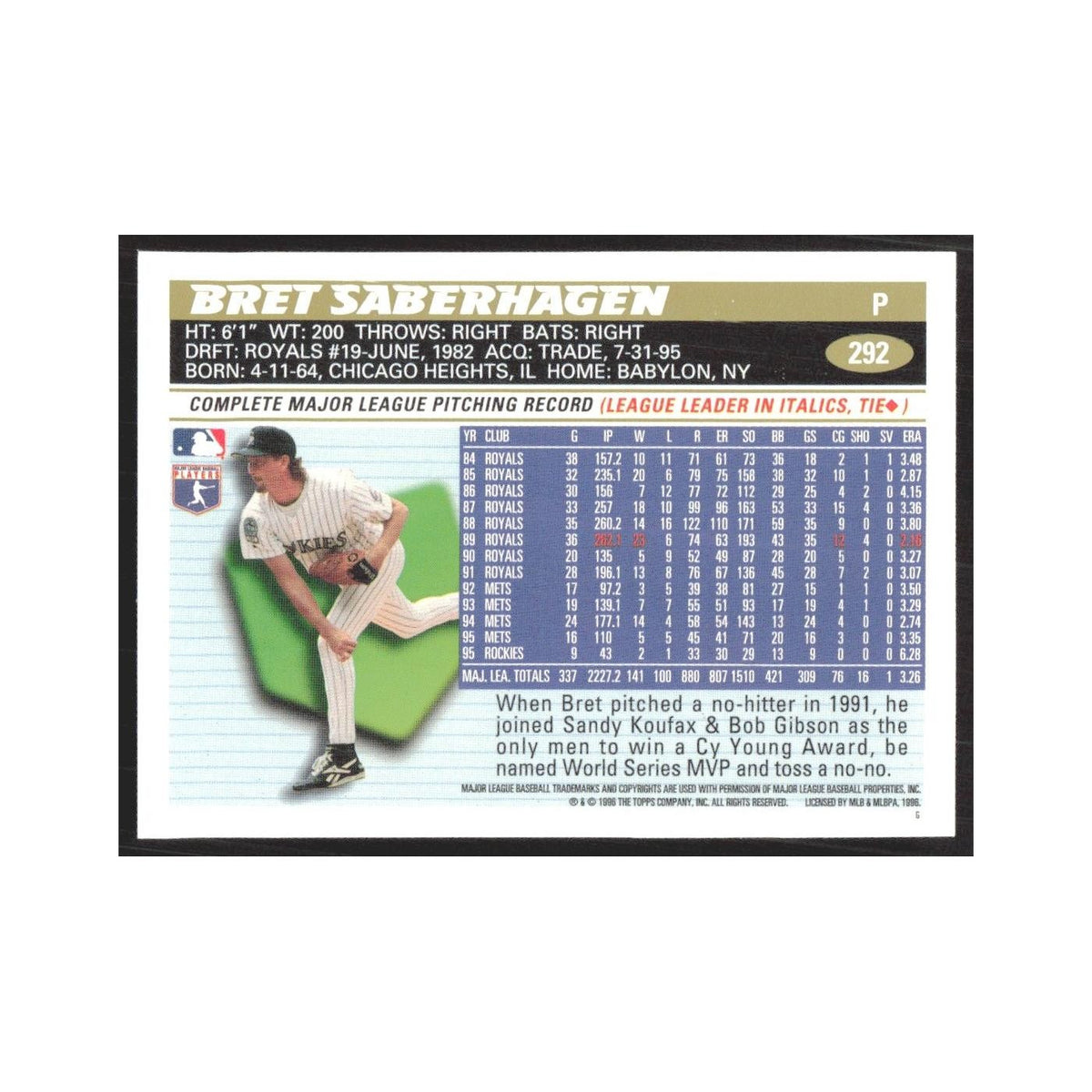 1996 Topps Bret Saberhagen Rockies #292