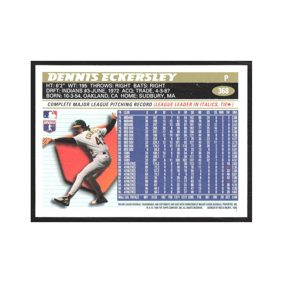 1996 Topps Dennis Eckersley Athletics #368