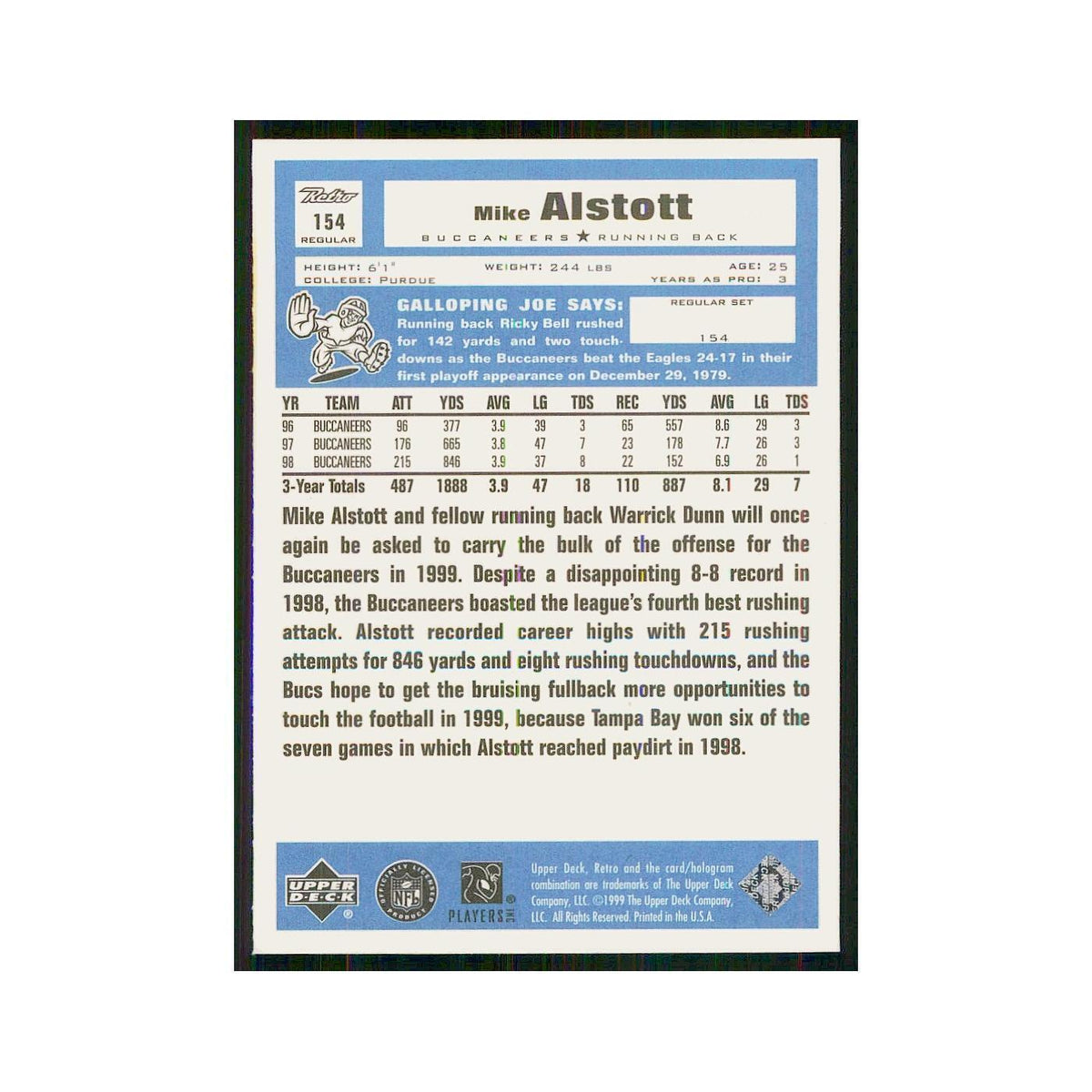 1999 Upper Deck Retro Mike Alstott Buccaneers #154