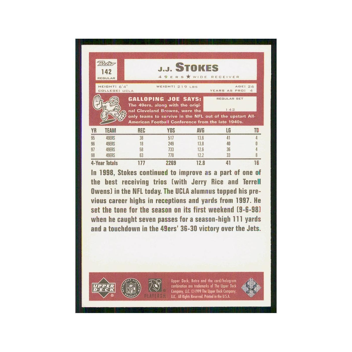1999 Upper Deck Retro J.J. Stokes 49ers #142