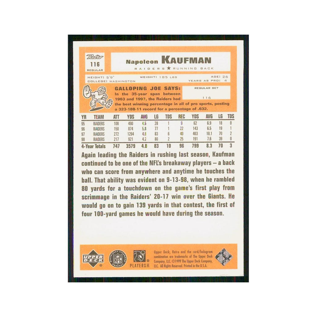1999 Upper Deck Retro Napoleon Kaufman Raiders #116