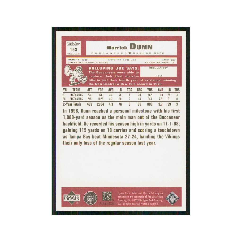 1999 Upper Deck Retro Warrick Dunn Buccaneers #153