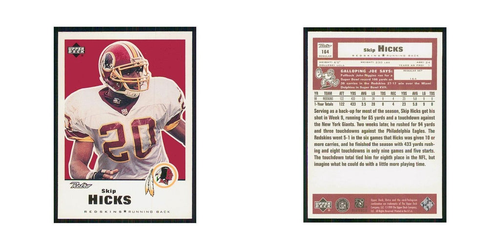 1999 Upper Deck Retro Skip Hicks Redskins #164