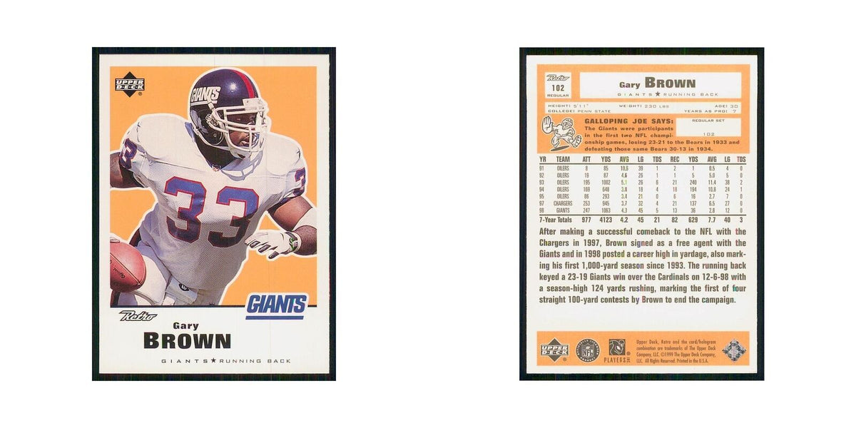 1999 Upper Deck Retro Gary Brown Giants #102