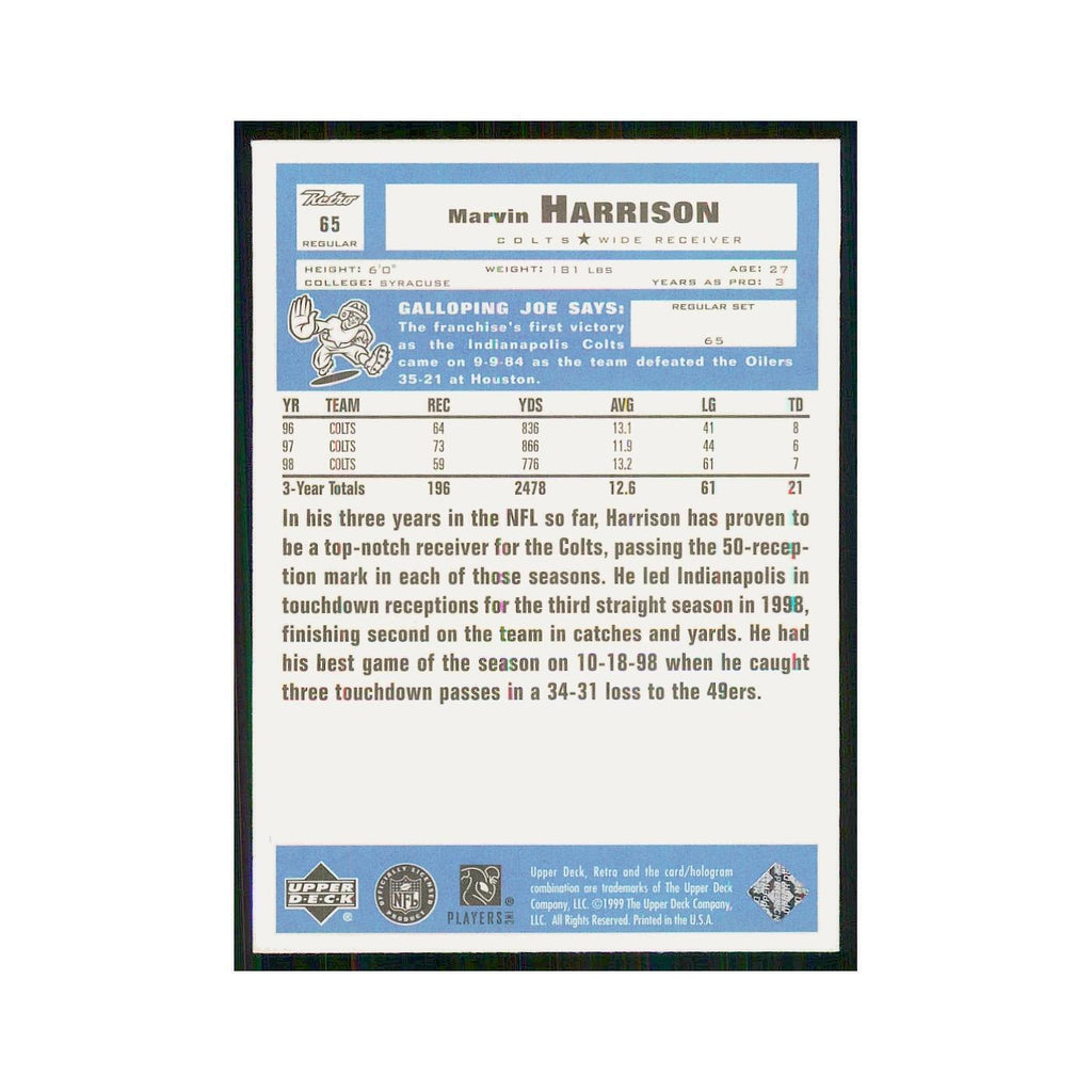 1999 Upper Deck Retro Marvin Harrison Colts #65