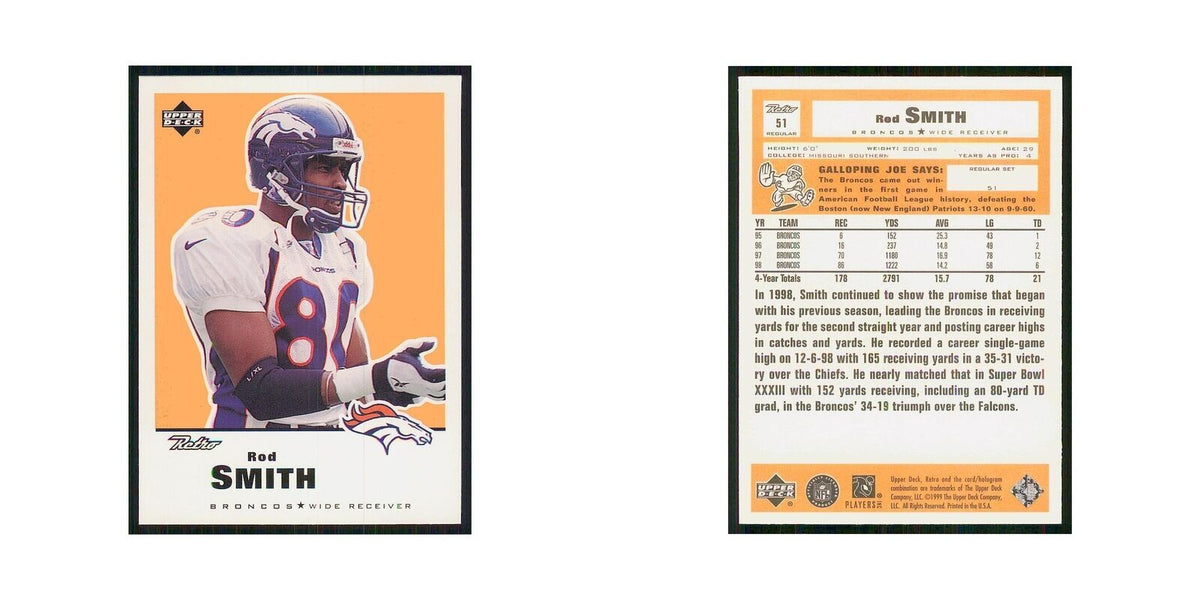 1999 Upper Deck Retro Rod Smith Broncos #51