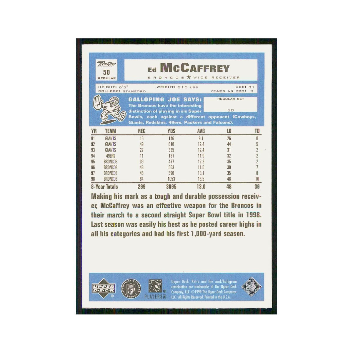 1999 Upper Deck Retro Ed McCaffrey Broncos #50