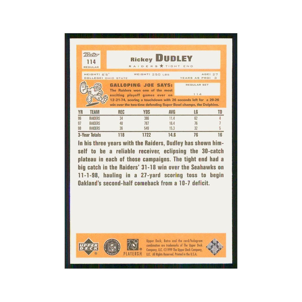 1999 Upper Deck Retro Rickey Dudley Raiders #114