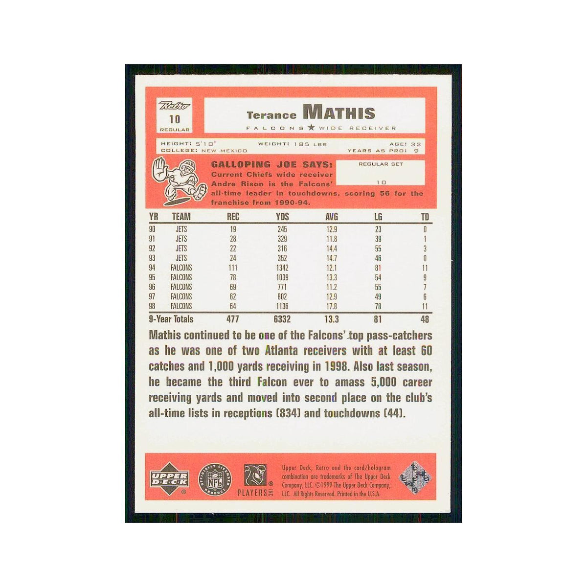 1999 Upper Deck Retro Terance Mathis Falcons #10