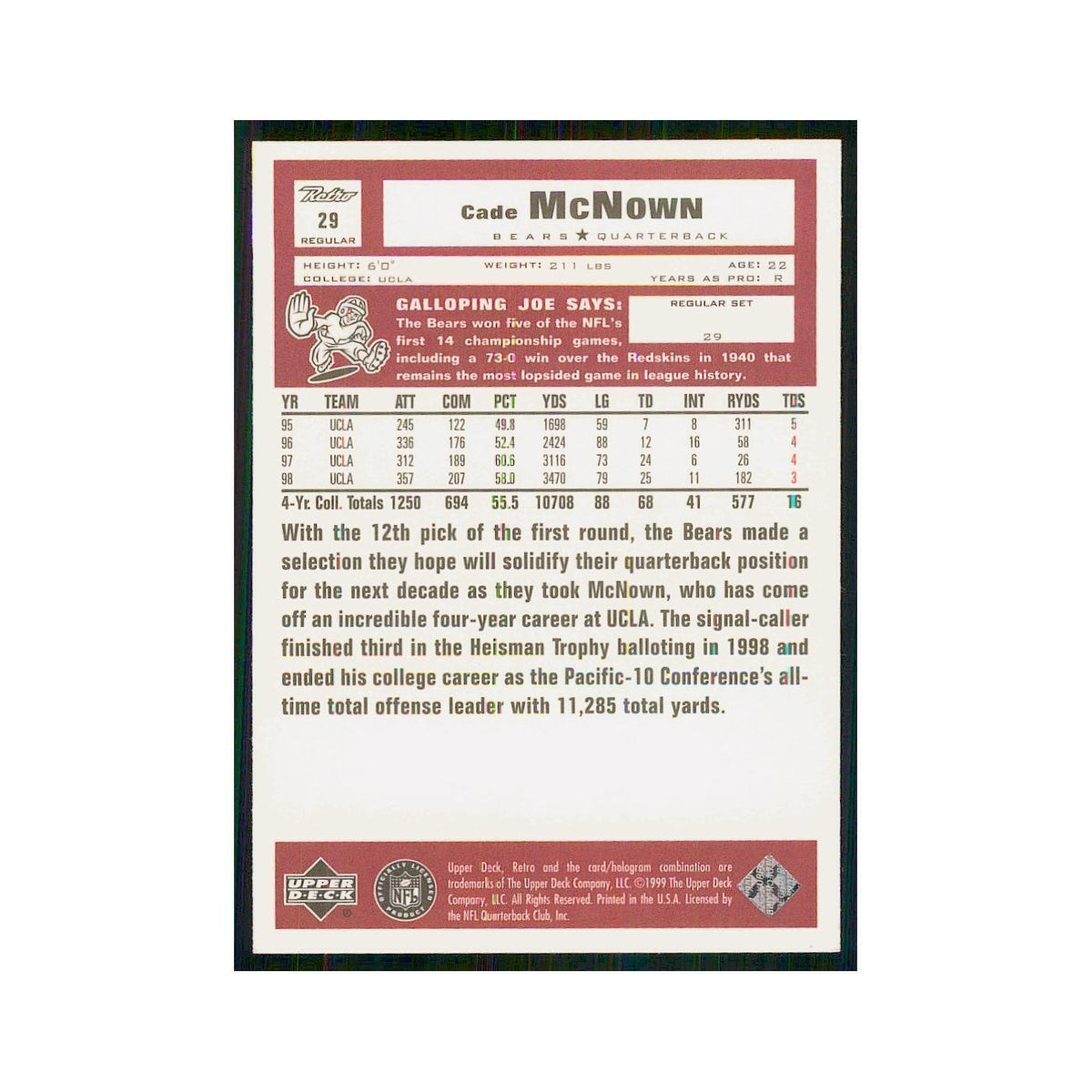 1999 Upper Deck Retro Cade McNown RC Bears #29