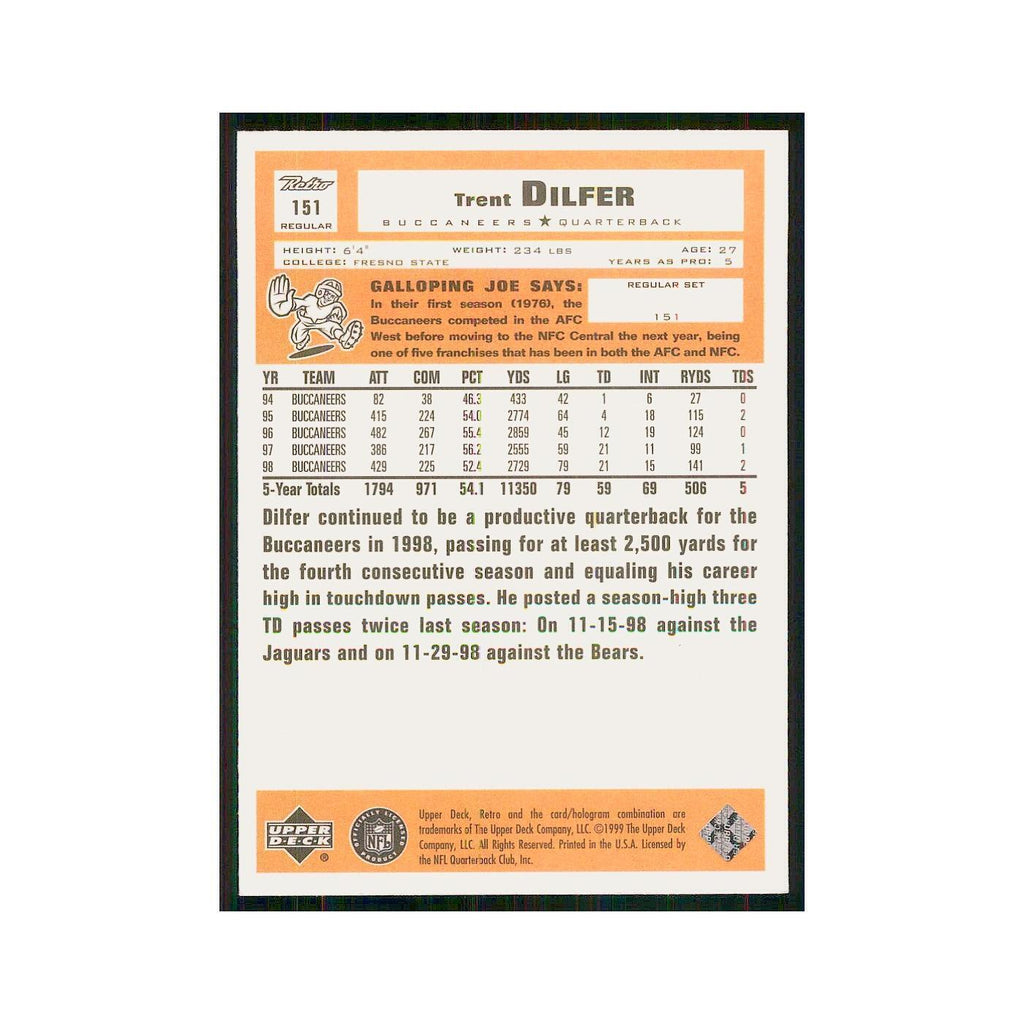 1999 Upper Deck Retro Trent Dilfer Buccaneers #151