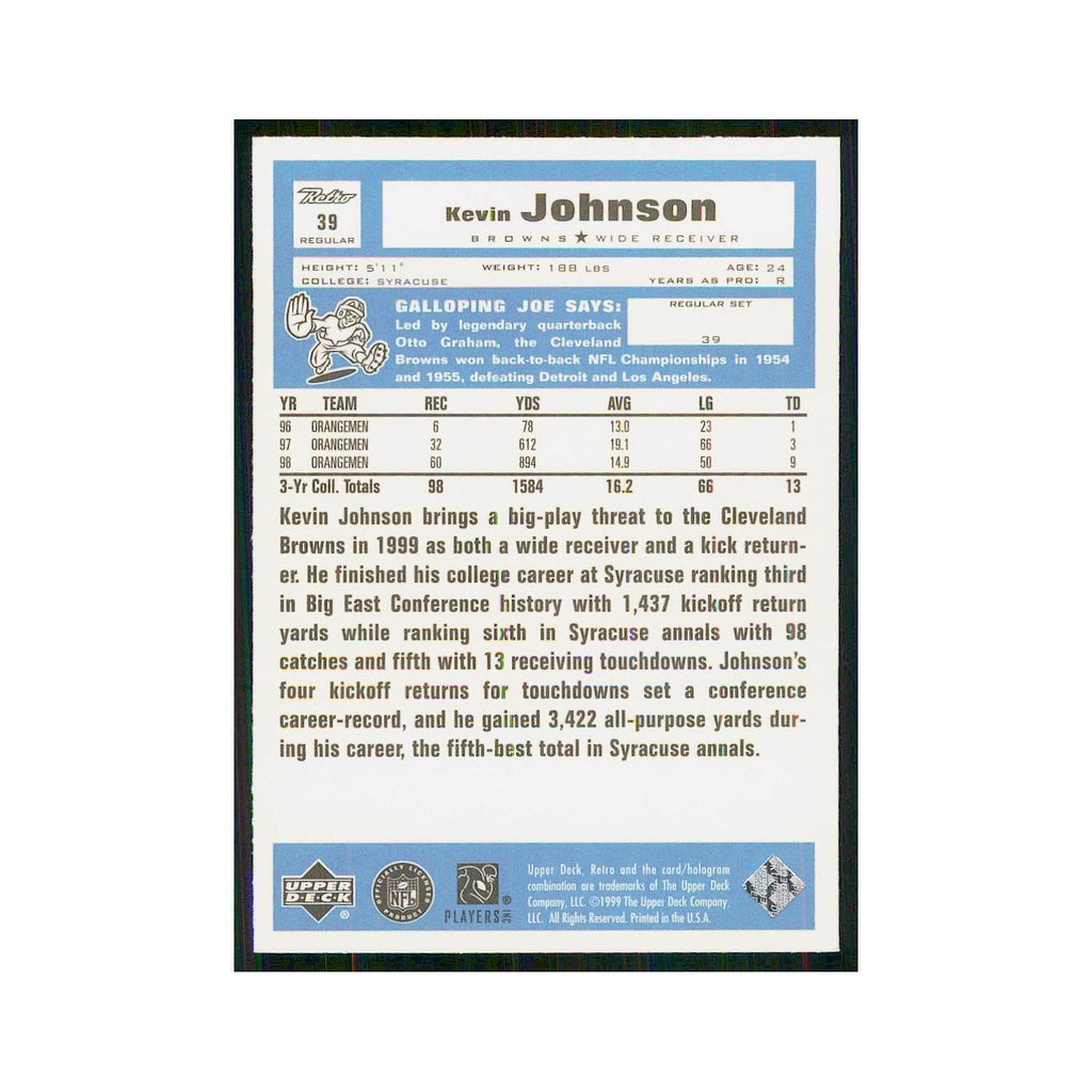 1999 Upper Deck Retro Kevin Johnson RC Browns #39