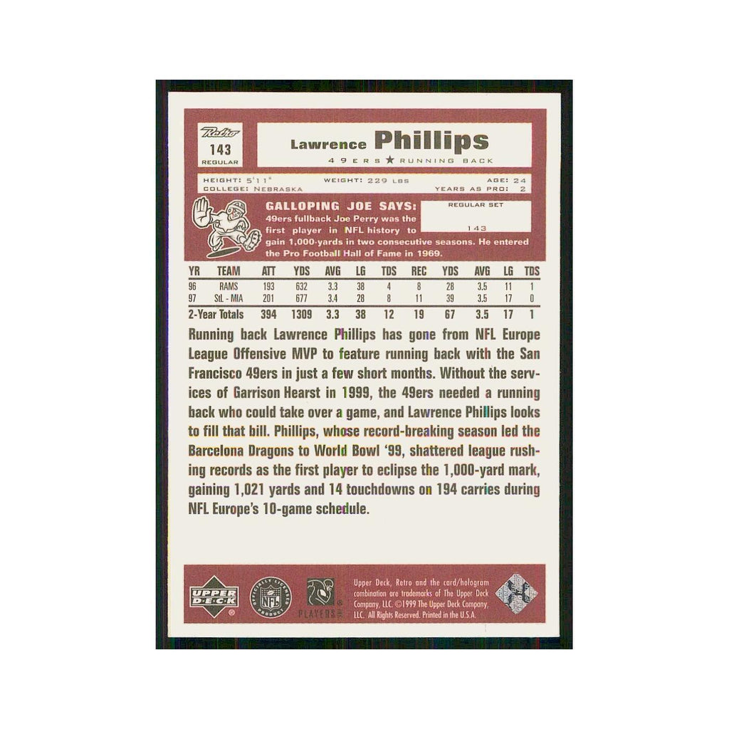 1999 Upper Deck Retro Lawrence Phillips 49ers #143