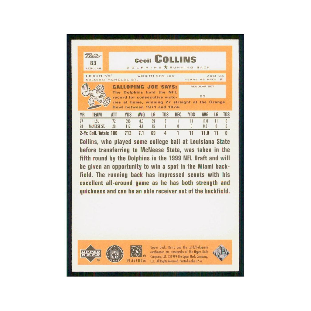 1999 Upper Deck Retro Cecil Collins RC Dolphins #83