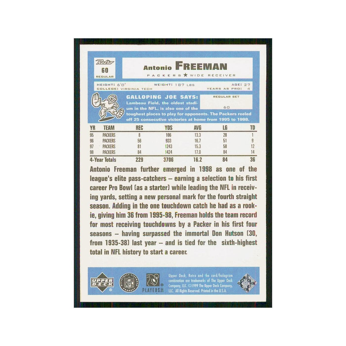 1999 Upper Deck Retro Antonio Freeman Packers #60