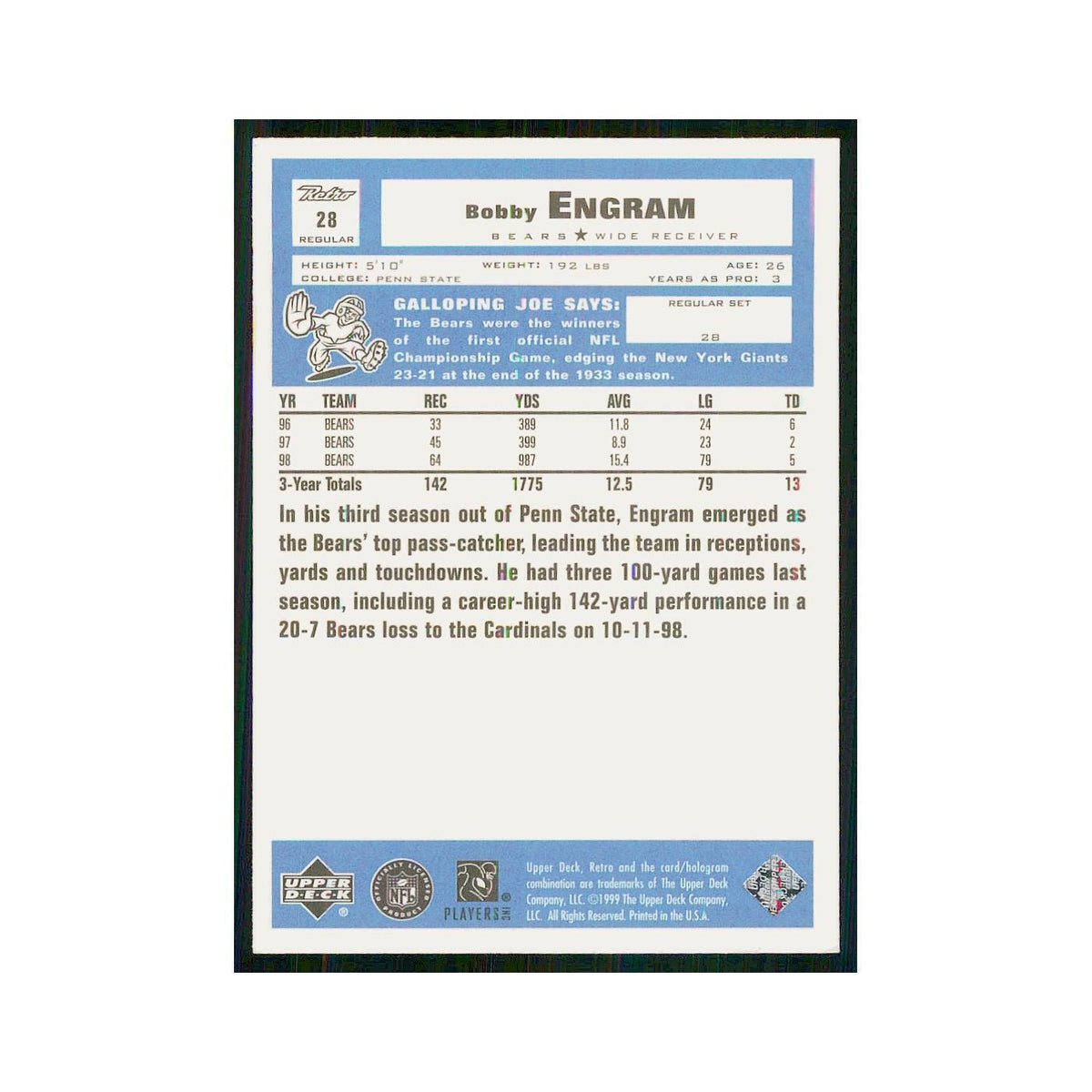 1999 Upper Deck Retro Bobby Engram Bears #28