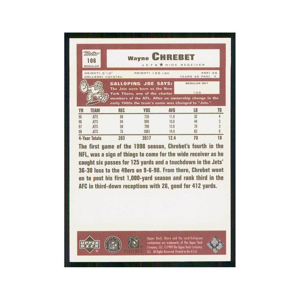 1999 Upper Deck Retro Wayne Chrebet Jets #106