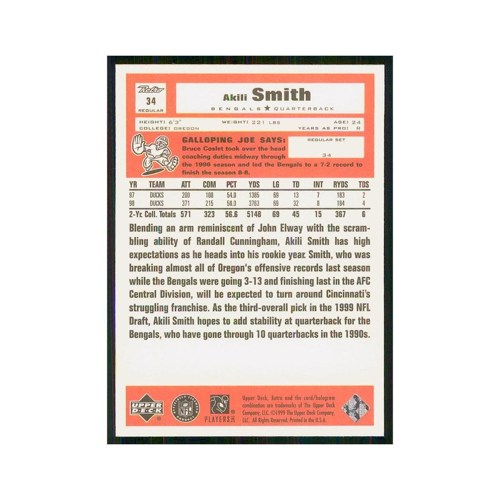 1999 Upper Deck Retro Akili Smith RC Bengals #34