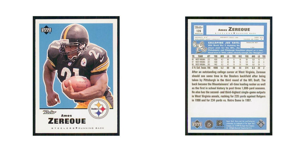 1999 Upper Deck Retro Amos Zereoue RC Steelers #126