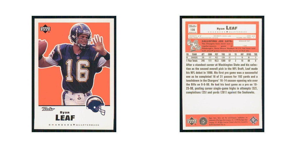 1999 Upper Deck Retro Ryan Leaf San Diego Chargers #136