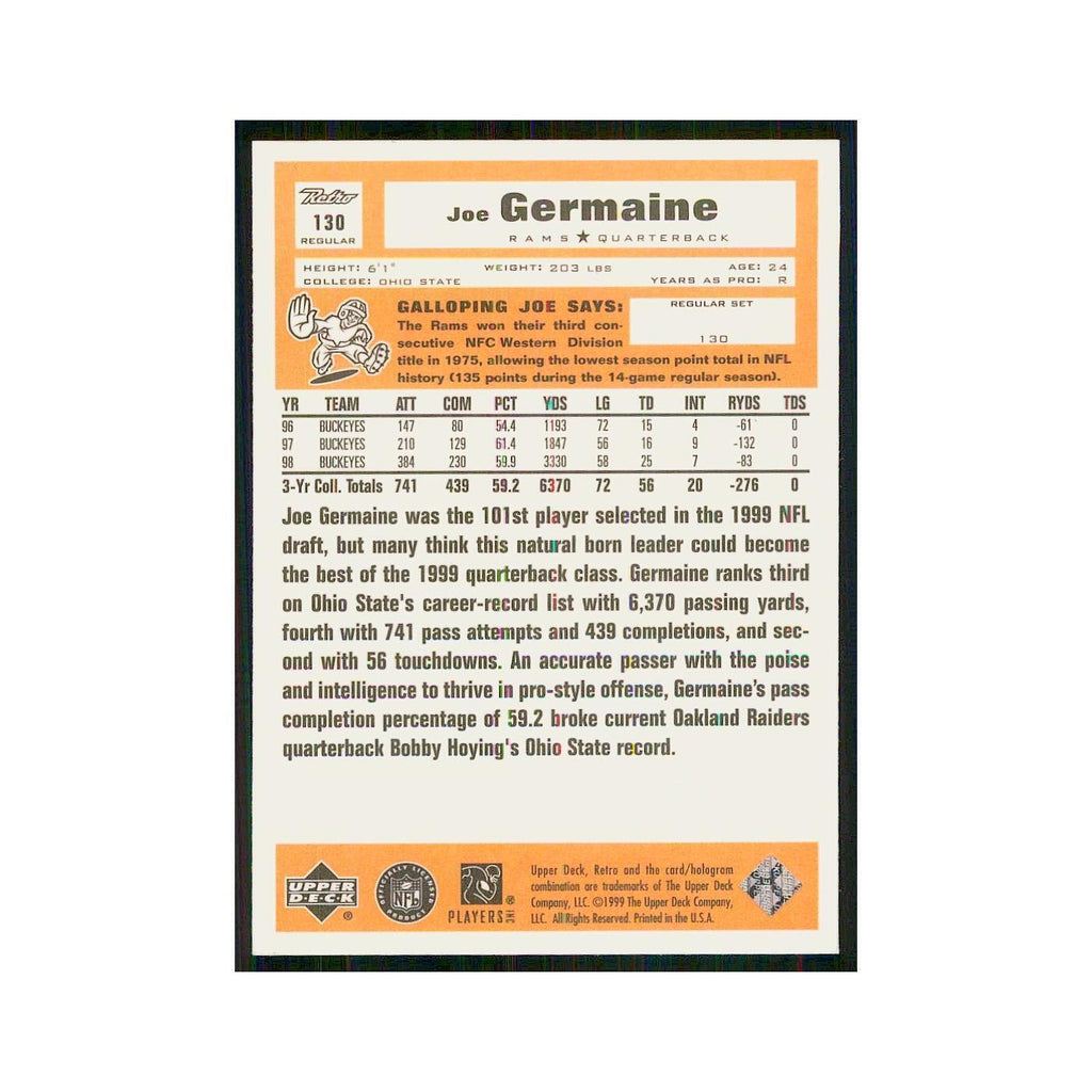 1999 Upper Deck Retro Joe Germaine RC St. Louis Rams #130