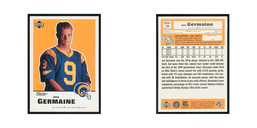 1999 Upper Deck Retro Joe Germaine RC St. Louis Rams #130