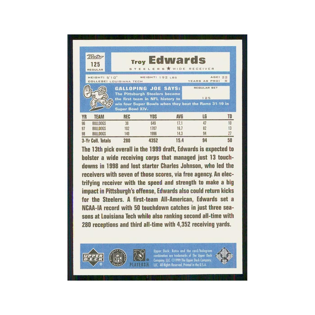 1999 Upper Deck Retro Troy Edwards RC Steelers #125