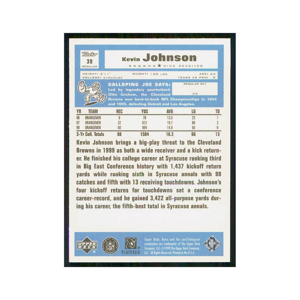 1999 Upper Deck Retro Kevin Johnson RC Browns #39