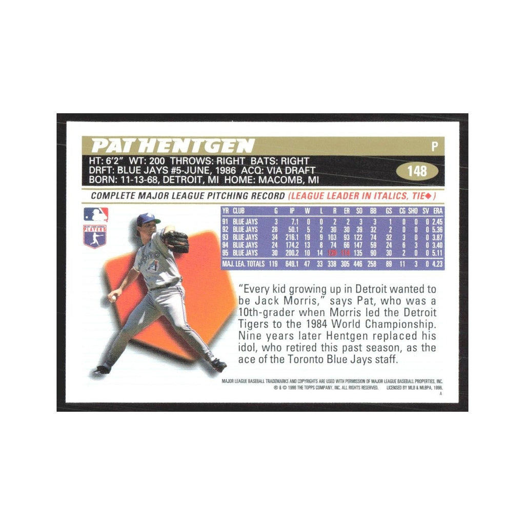 1996 Topps Pat Hentgen Blue Jays #148